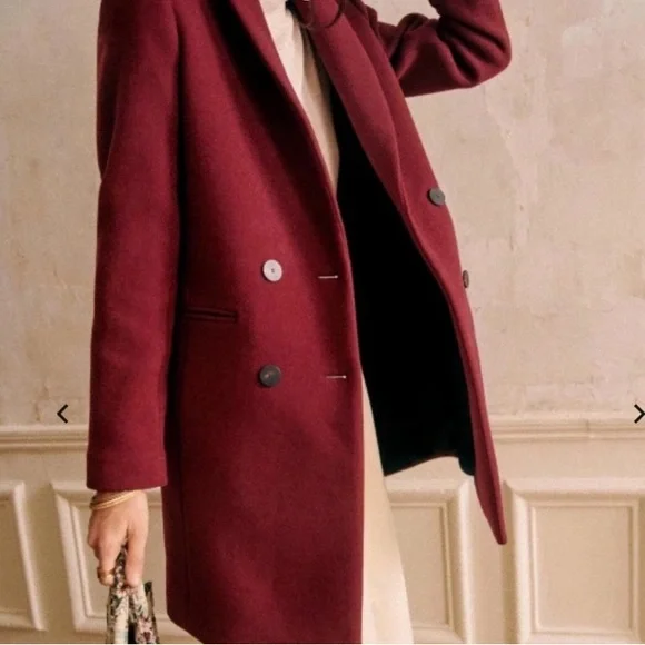 Sezane Jackets Coats Szane Burgundy Doublebreasted Johnson